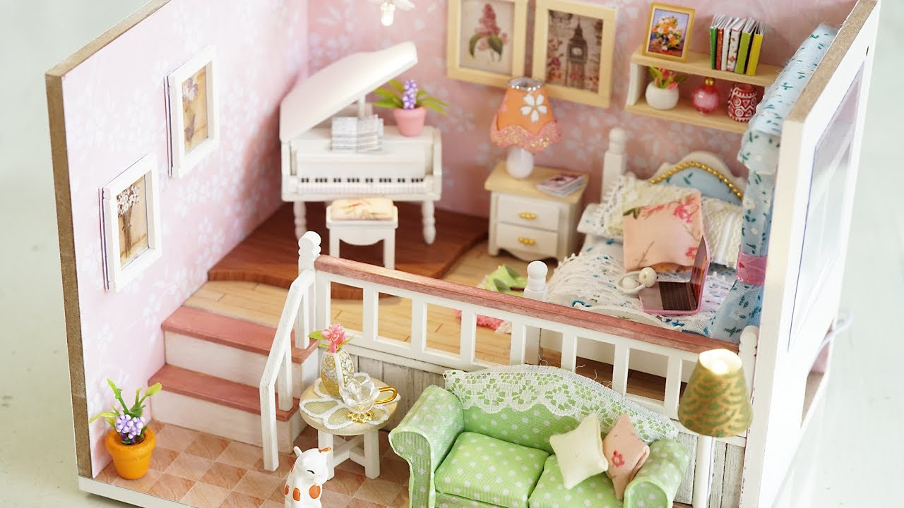 DIY Dollhouse Kit
 DIY Girly Miniature Dollhouse kit with Furniture & Lights