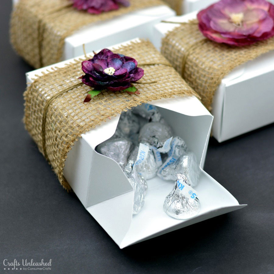 DIY Favor Box
 DIY Gift Boxes Embellished With Burlap & Flowers