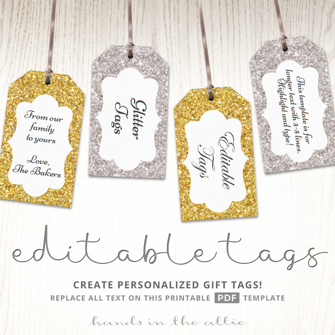 DIY Gift Tags Templates
 Glitter t tags gold silver printable editable