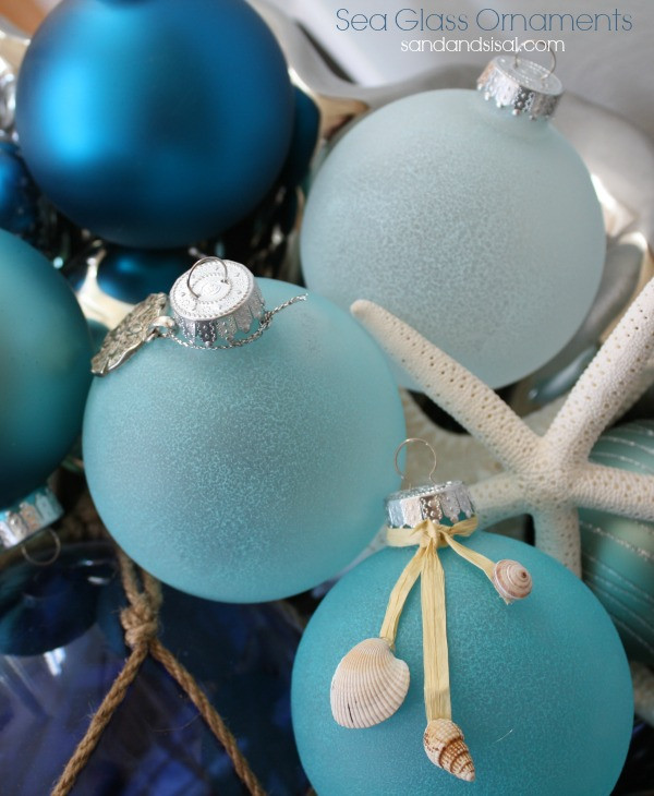 DIY Glass Christmas Ornaments
 Sea Glass Ornaments Sand and Sisal