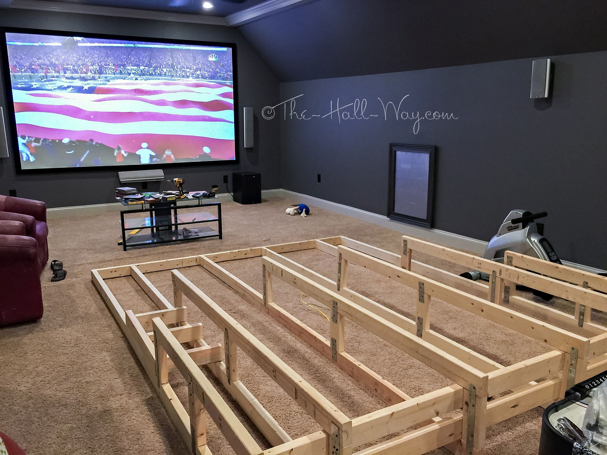 DIY Home Theater
 Media home theater riser DIY I would add running lights
