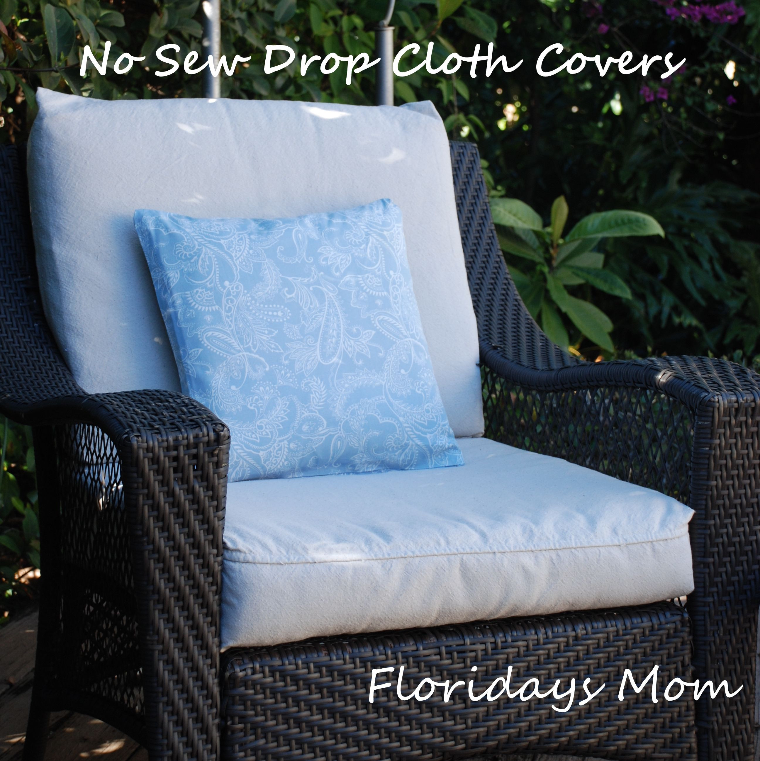 DIY Outdoor Cushions Using Shower Curtain
 No Sew Drop Cloth Cushion Covers