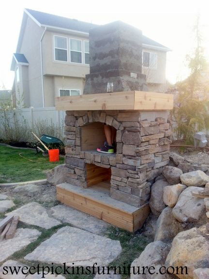 DIY Outdoor Stone Fireplace
 sweetpickinsfurniture DIY outdoor fireplace