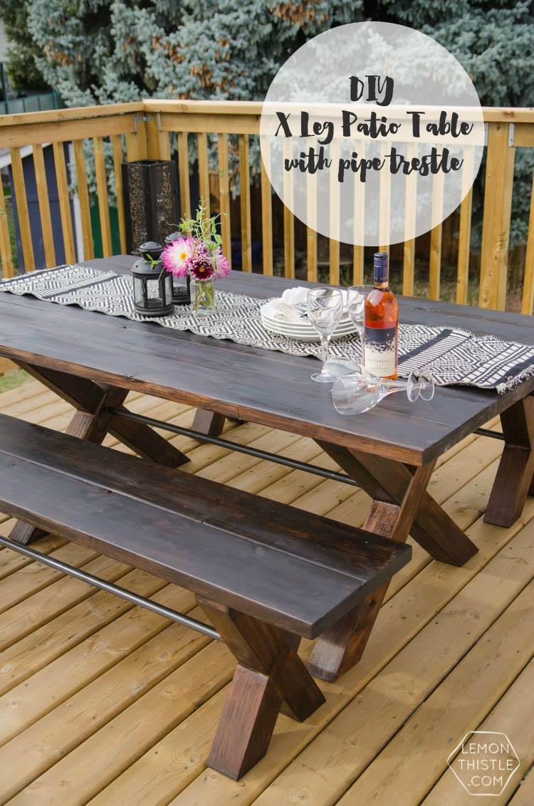 DIY Outdoor Table
 DIY X Leg Patio Table with Pipe Trestle Lemon Thistle