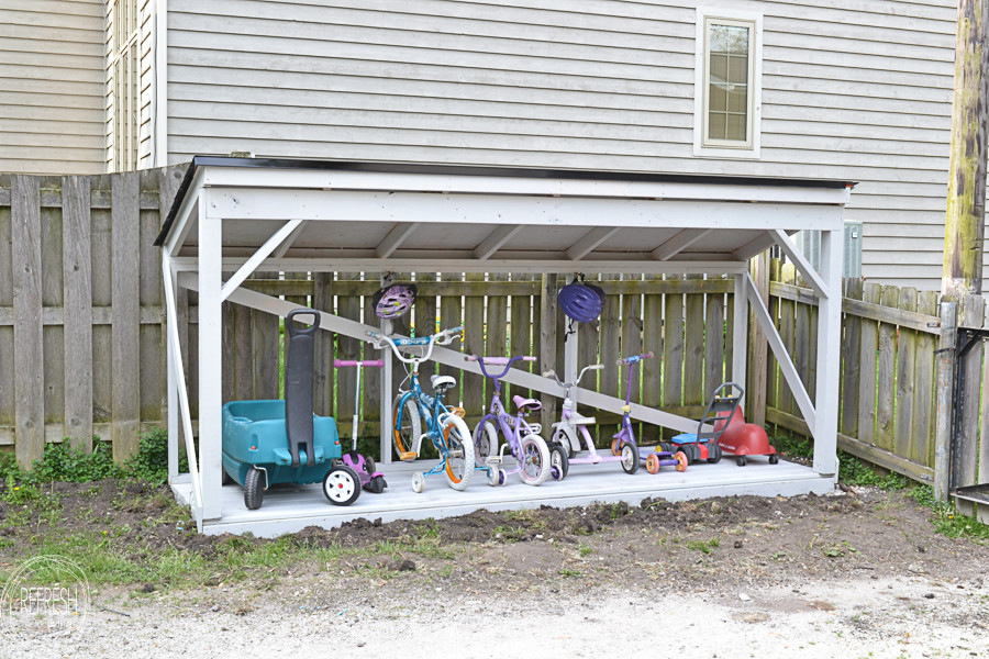 DIY Outdoor Toy Storage
 how to install roofing DIY project Backyard bike and toy