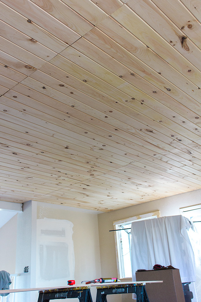DIY Plank Ceiling
 Kitchen Chronicles DIY Tongue and Groove Plank Ceiling