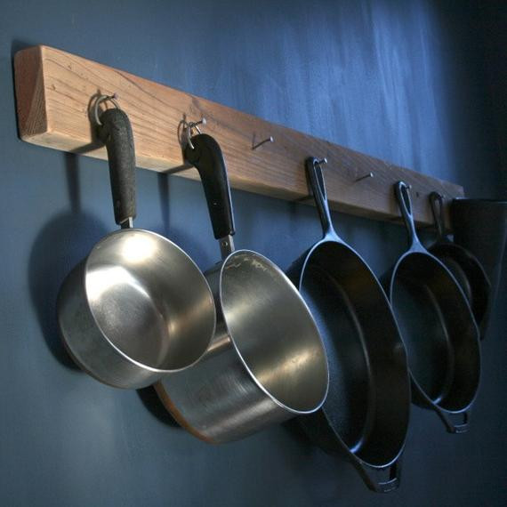 DIY Pots And Pans Rack
 Items similar to DIY aesthetic reclaimed wood pot & pan