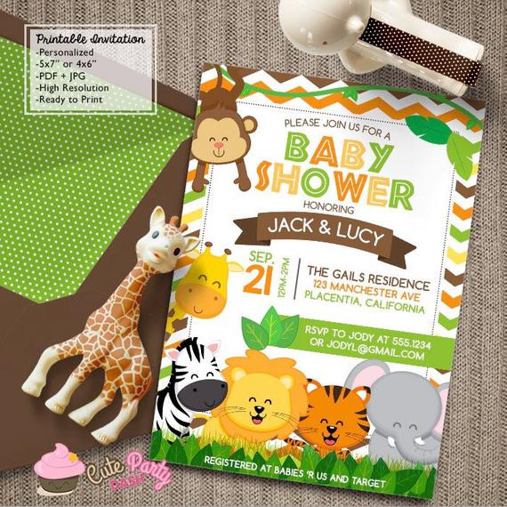 DIY Safari Baby Shower Decorations
 Safari Baby Shower invitations Jungle animals DIY printable