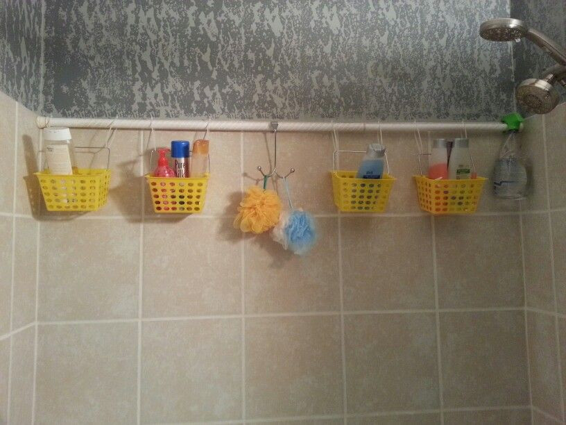 DIY Shower Organizer
 DIY shower caddy Dollar store buckets zip ties shwr