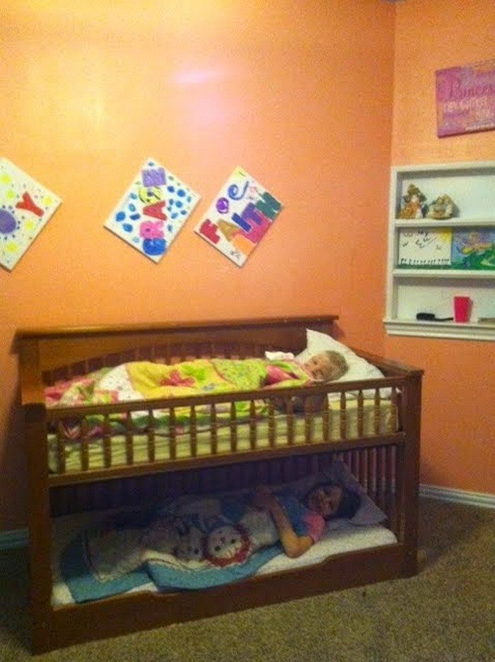 DIY Toddler Bunk Bed
 Turn an old crib into a toddler bed