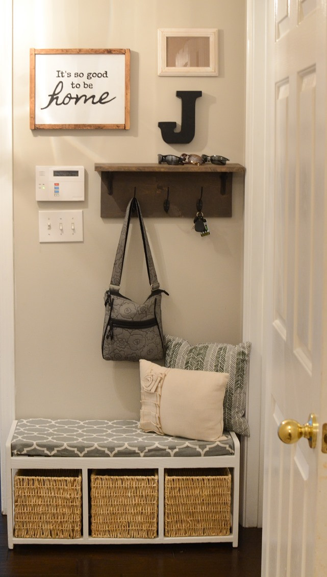 DIY Wall Coat Rack
 Mudroom gallery wall DIY coat rack shelf