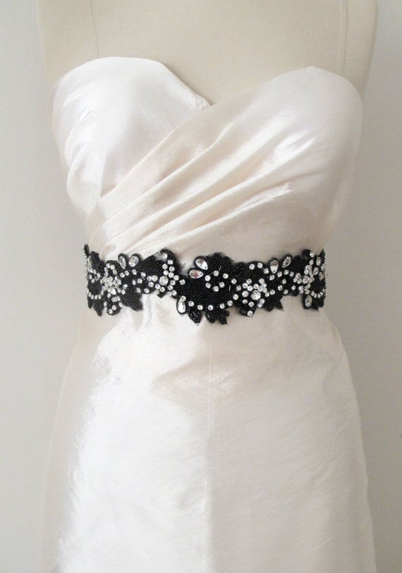 DIY Wedding Belts
 Bridal Black Crystal Rhinestone Trim DIY Wedding Belts by