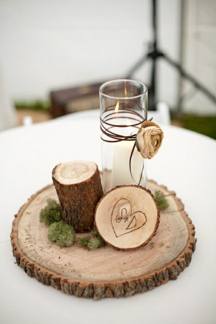 DIY Wedding Centerpieces Without Flowers
 Tischdeko mit Holz gemütliche Atmosphäre zum Feiern