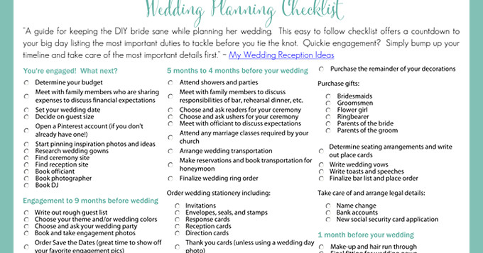 DIY Wedding Checklist
 Printable Wedding Planning Checklist for DIY Brides