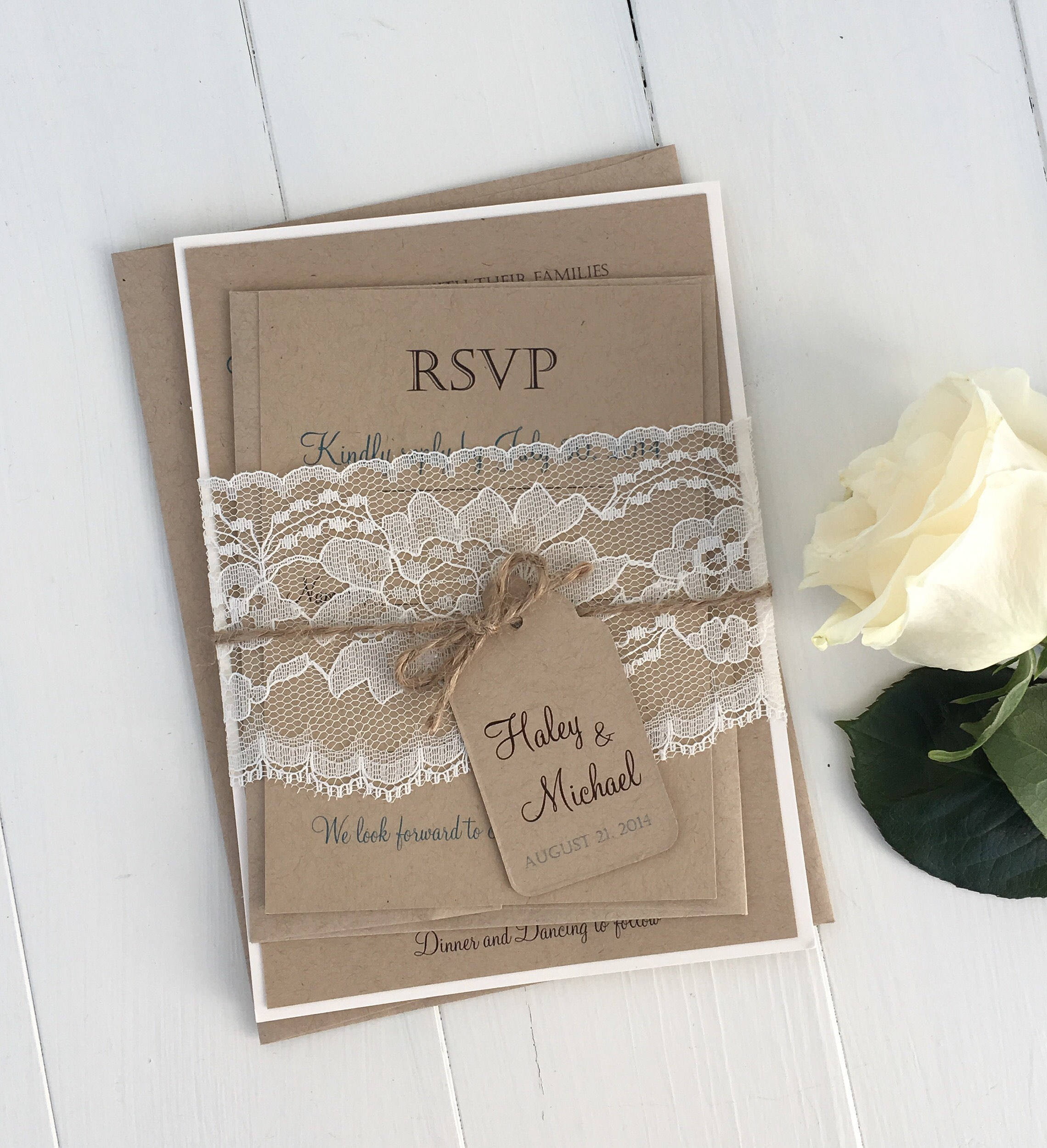 DIY Wedding Invitations Kits
 DIY Rustic Wedding Invitation Kit Eco Kraft and Rustic Lace