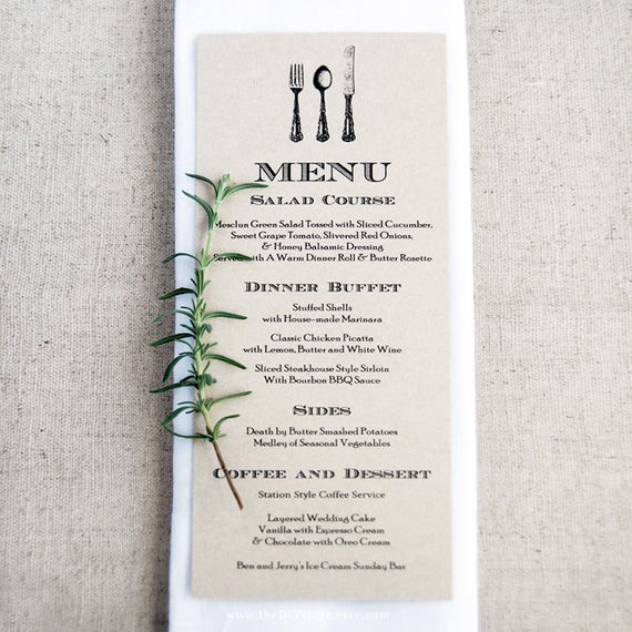 DIY Wedding Menu Cards
 DIY Menu Vintage Cutlery 3 75 x 10 Text Editable
