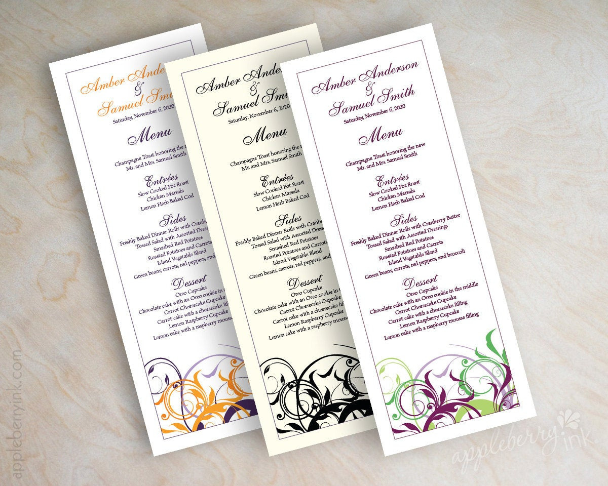 DIY Wedding Menu Cards
 Wedding menu card printable wedding menu diy wedding menu
