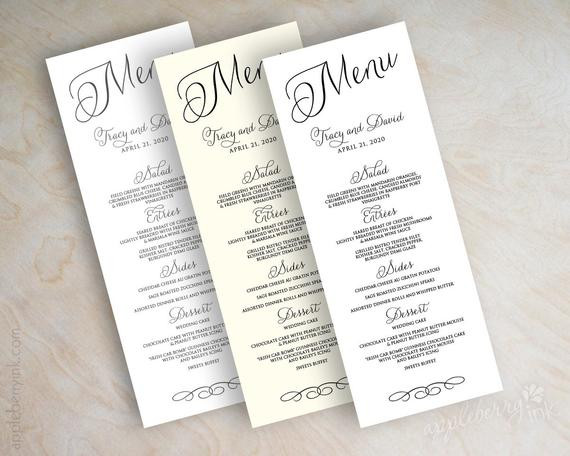DIY Wedding Menu Cards
 Wedding menu card printable wedding menu diy wedding menu