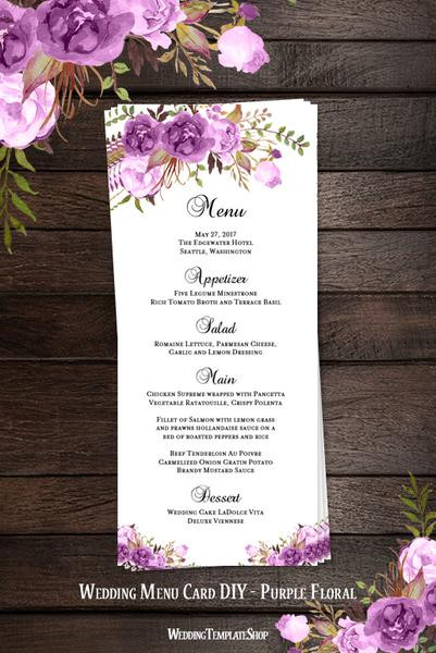 DIY Wedding Menu Cards
 Printable Wedding Templates Romantic Blossoms DIY