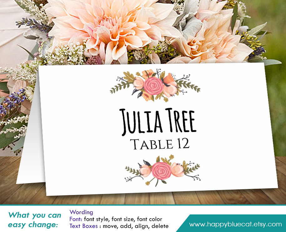DIY Wedding Place Cards
 DiY Printable Wedding Place Card Template Instant Download