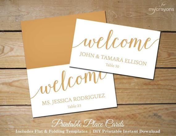 DIY Wedding Place Cards
 Bella Script Wedding Place Cards Gold Printable by