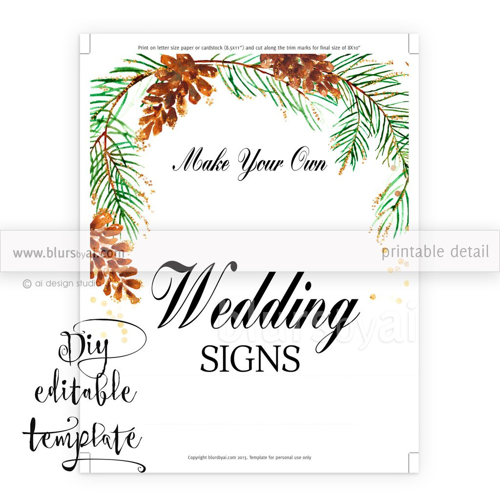 DIY Wedding Signs Templates
 8x10" DIY Printable sign template for Word Make your