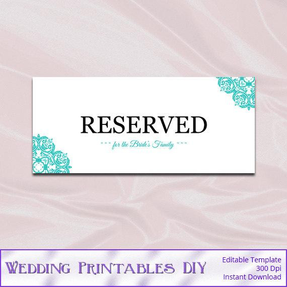 DIY Wedding Signs Templates
 Wedding Reserved Sign Template Diy by WeddingPrintablesDiy