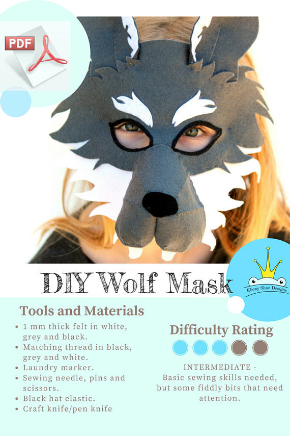 DIY Wolf Mask
 Wolf Mask PATTERN DIY Kids Wolf Costume Animal Mask Sewing