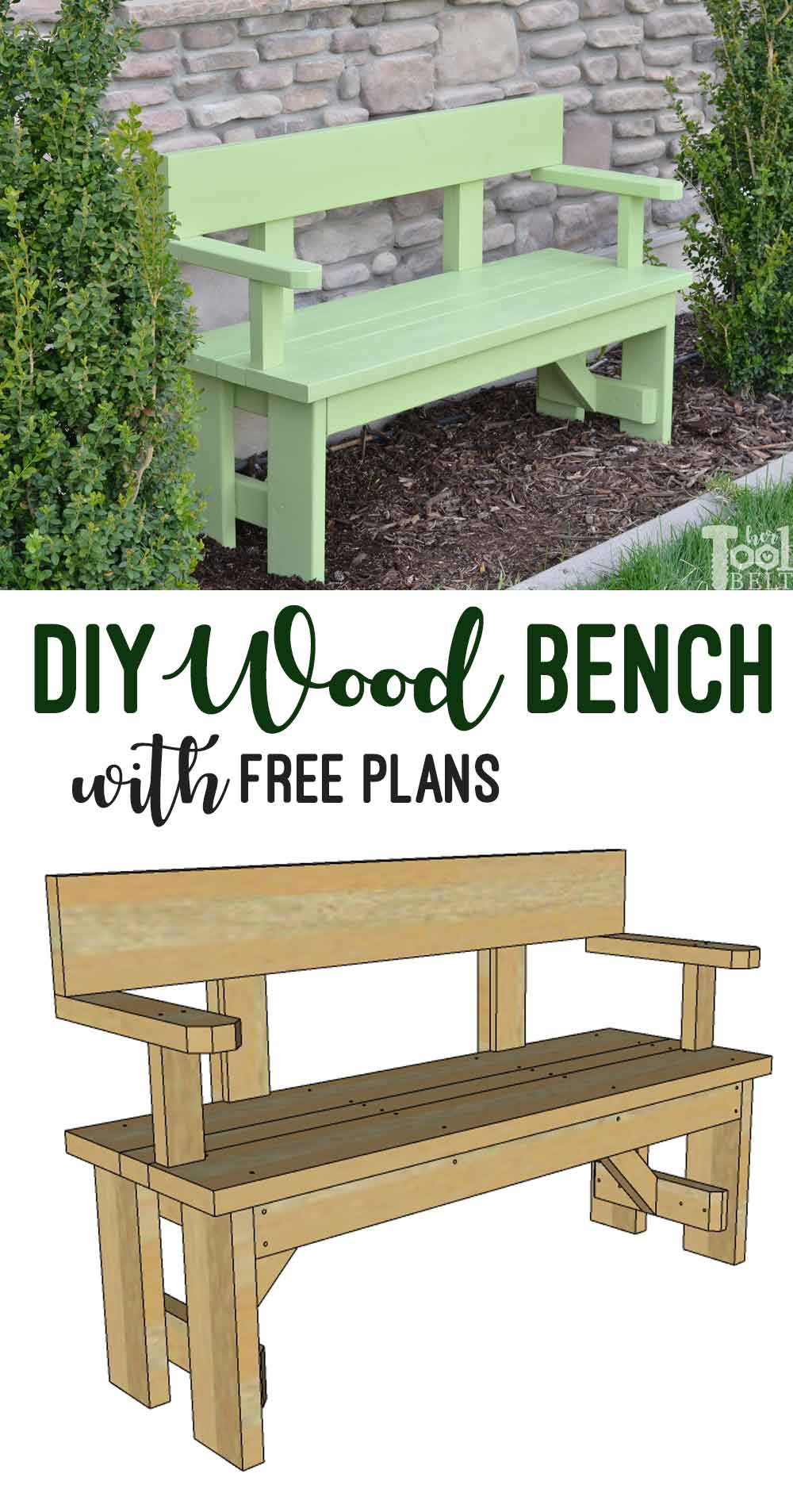 DIY Wood Bench
 DIY Wood Bench with Back Plans Her Tool Belt