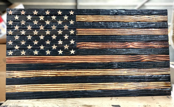 DIY Wood Burned American Flag
 Rustic Burnt Chiseled American Flag Wood American