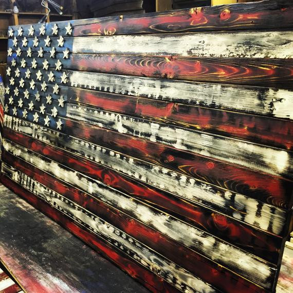 DIY Wood Burned American Flag
 Distressed Rustic Wooden American Flag 4 Burnt Effect