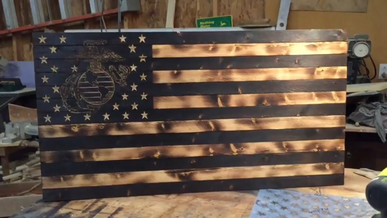 DIY Wood Burned American Flag
 DIY Wooden Rustic American Marine Flag