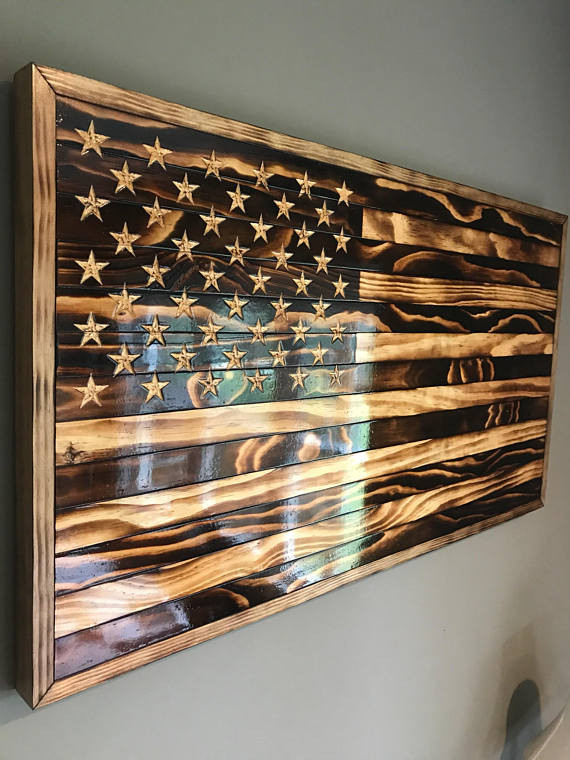 DIY Wood Burned American Flag
 Handmade Burned Wood American Flag