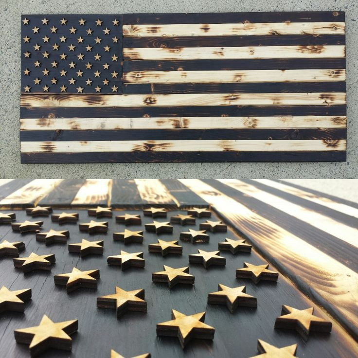 DIY Wood Burned American Flag
 Image of Black and White Wood Flag