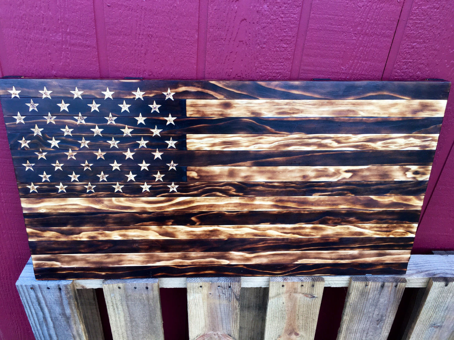 DIY Wood Burned American Flag
 Handmade Burned Wood American Flag