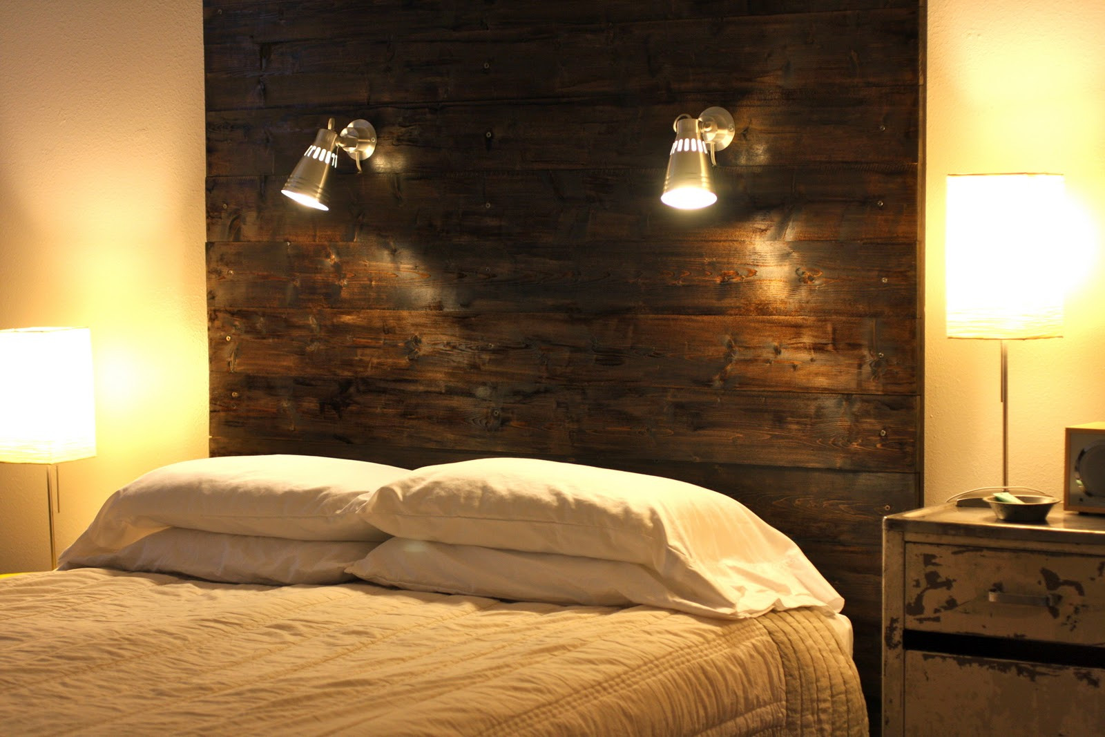 DIY Wooden Headboard With Lights
 the headboard CH and I built