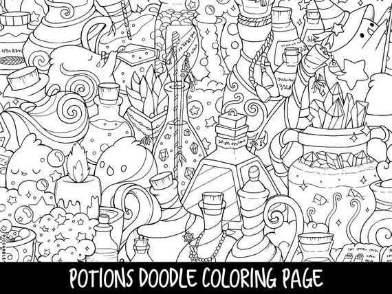 Doodles For Teenage Boys Coloring Pages
 Potions Doodle Coloring Page Printable Cute Kawaii Coloring