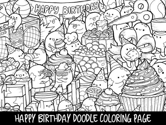 Doodles For Teenage Boys Coloring Pages
 Happy Birthday Doodle Coloring Page Printable Cute Kawaii