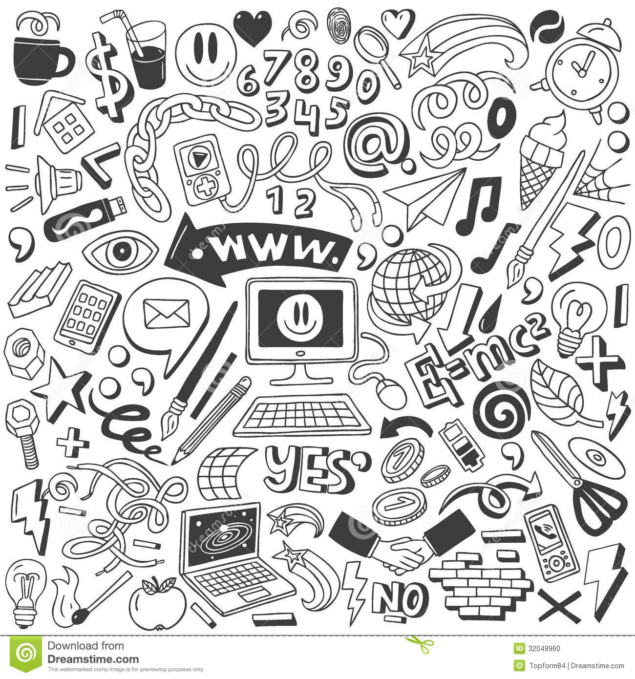 Doodles For Teenage Boys Coloring Pages
 Web doodles collection stock vector Illustration of chain