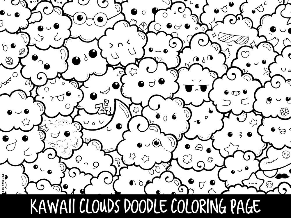 Doodles For Teenage Boys Coloring Pages
 Clouds Doodle Coloring Page Printable Cute Kawaii Coloring