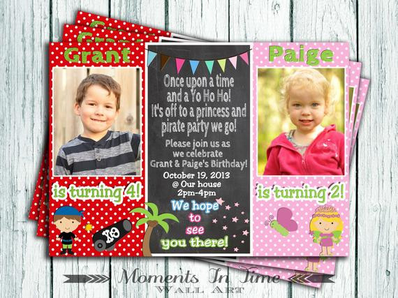 Double Birthday Invitations
 DOUBLE BIRTHDAY Party INVITATION With 4x6 or 5x7