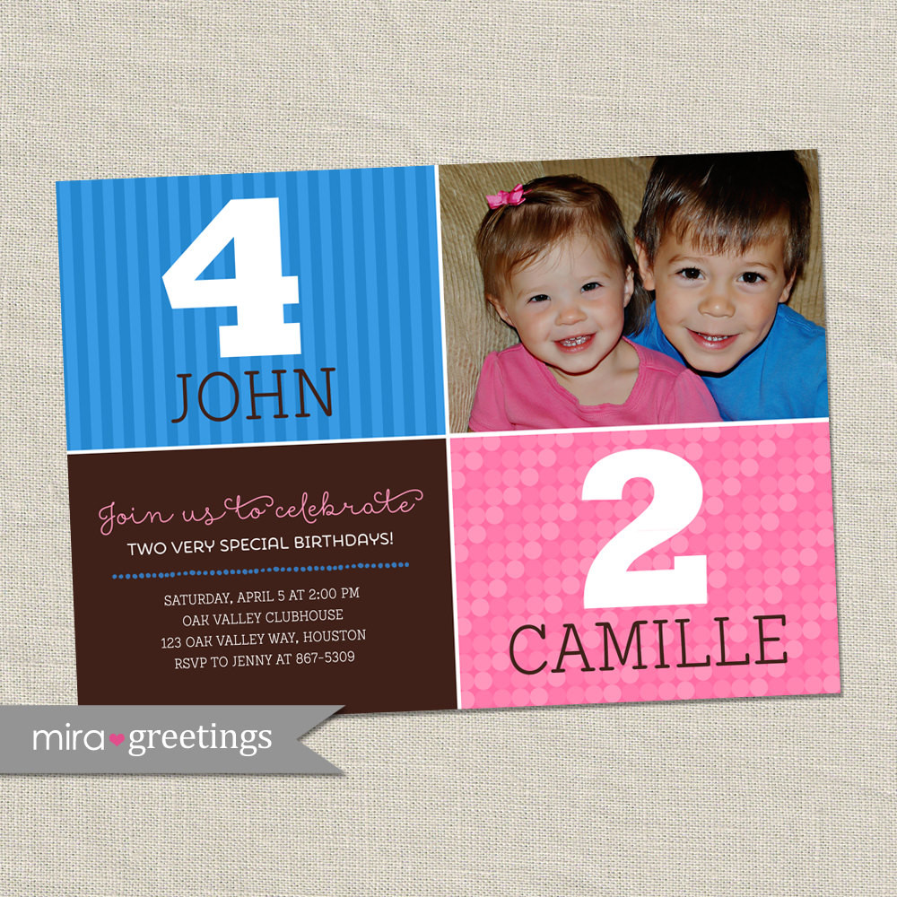 Double Birthday Invitations
 Double Birthday Party Invitation sibling birthday or joint