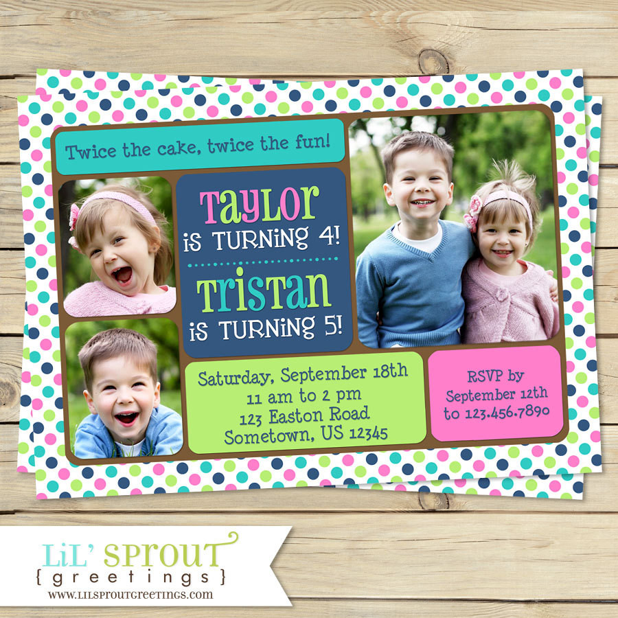 Double Birthday Invitations
 Twin Joint or Sibling Birthday Invitation You Print