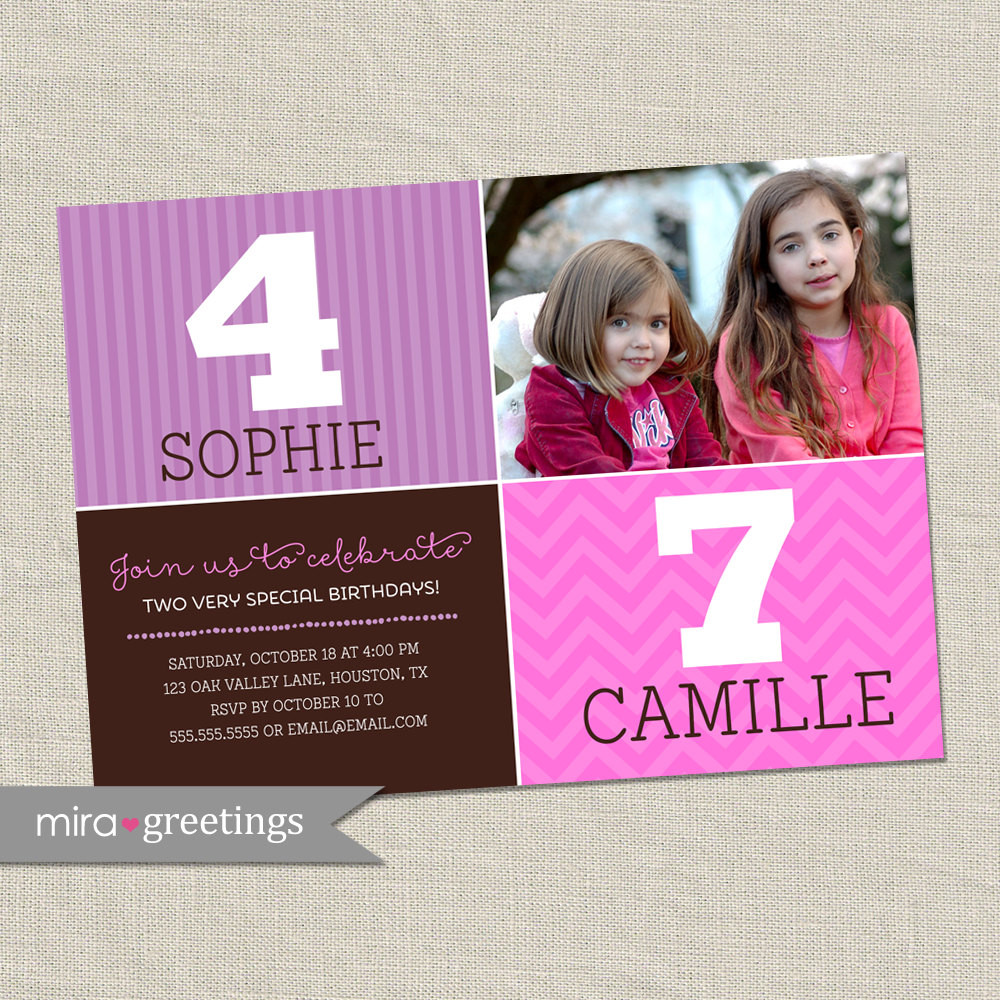 Double Birthday Invitations
 Double Birthday Party Invitation sisters joint party invite