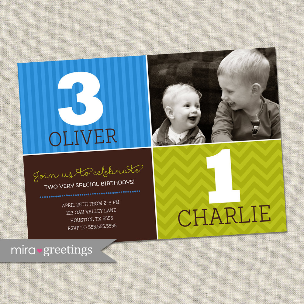 Double Birthday Invitations
 Double Birthday Party Invitation brothers joint party invite