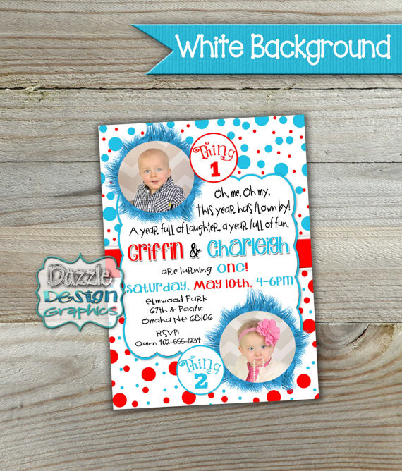 Double Birthday Invitations
 Twin Thing 1 and Thing 2 birthday invitation