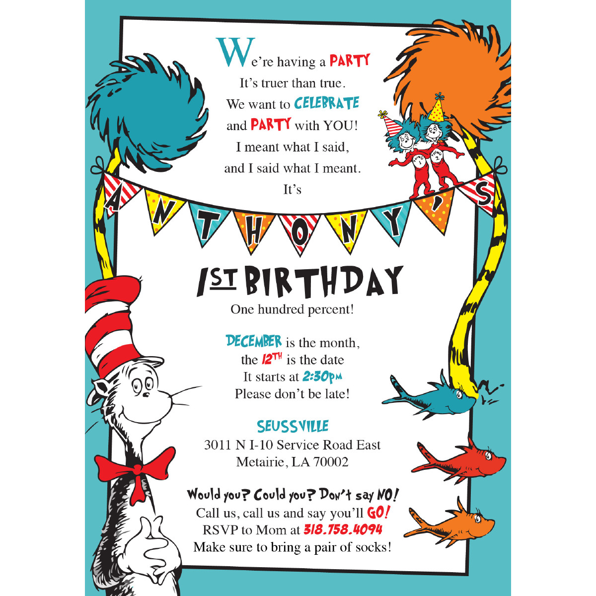 Dr Seuss Invitations Birthday
 Dr Seuss Birthday Invitations – Blackline
