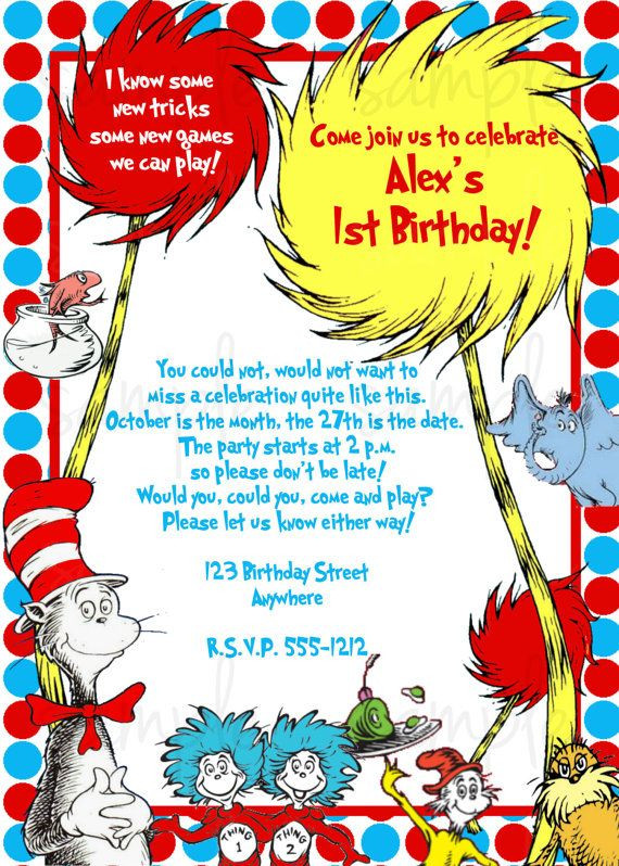 Dr Seuss Invitations Birthday
 Dr Seuss Birthday Invitation by LoveLifeInvites on Etsy