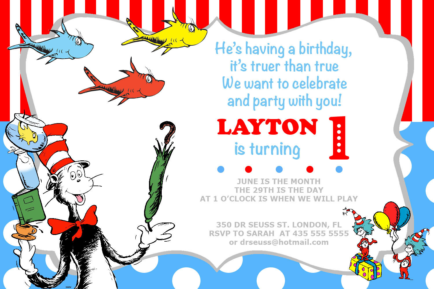 Dr Seuss Invitations Birthday
 Dr Seuss invitation birthday party invites printable photo