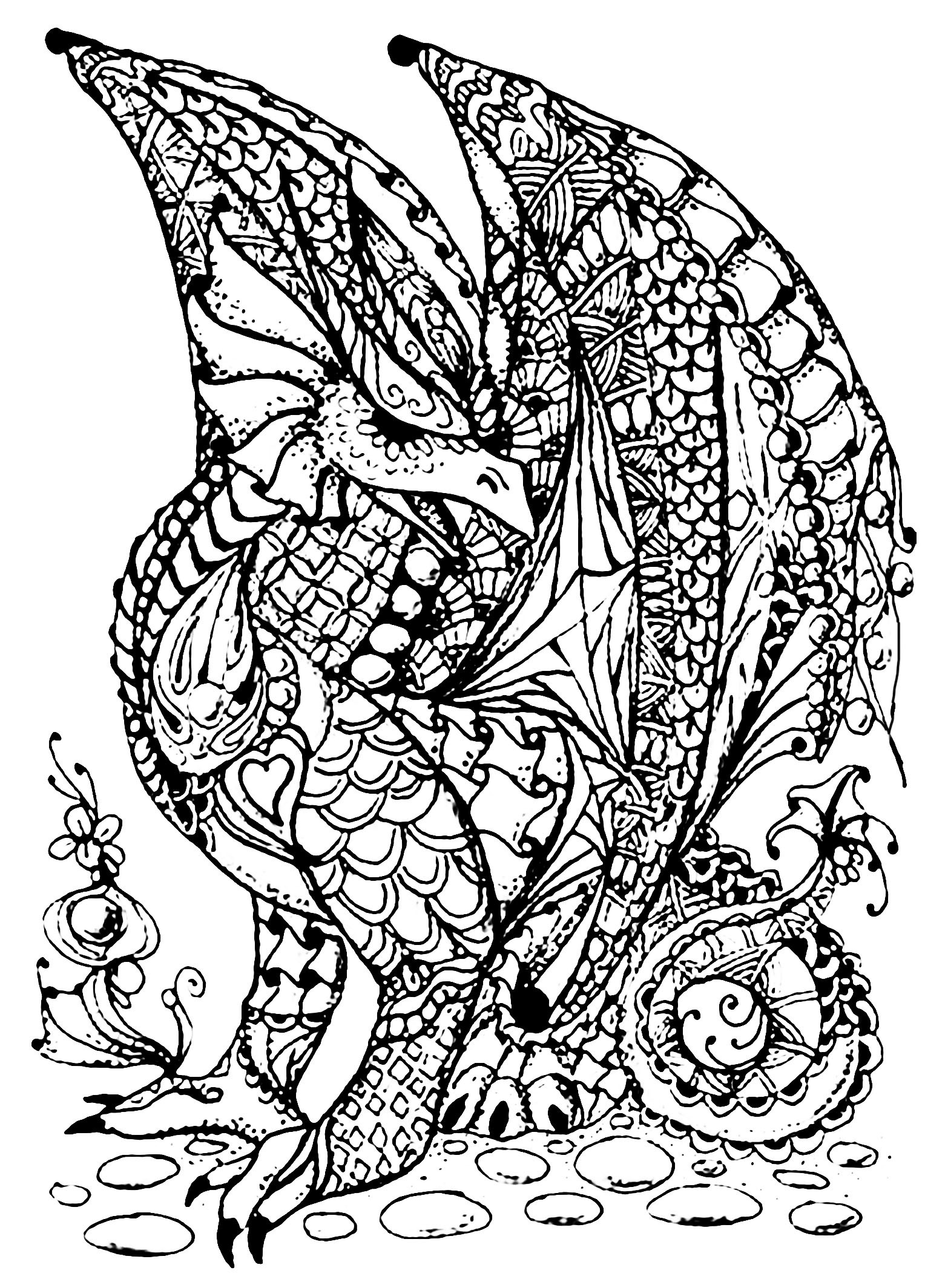 Dragon Coloring Pages For Adults Printable
 Dragon full of scales Dragons Adult Coloring Pages